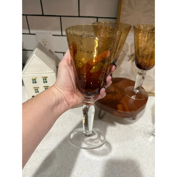 Vintage Artland Iris Amber Water Goblets - Picture 3 of 6